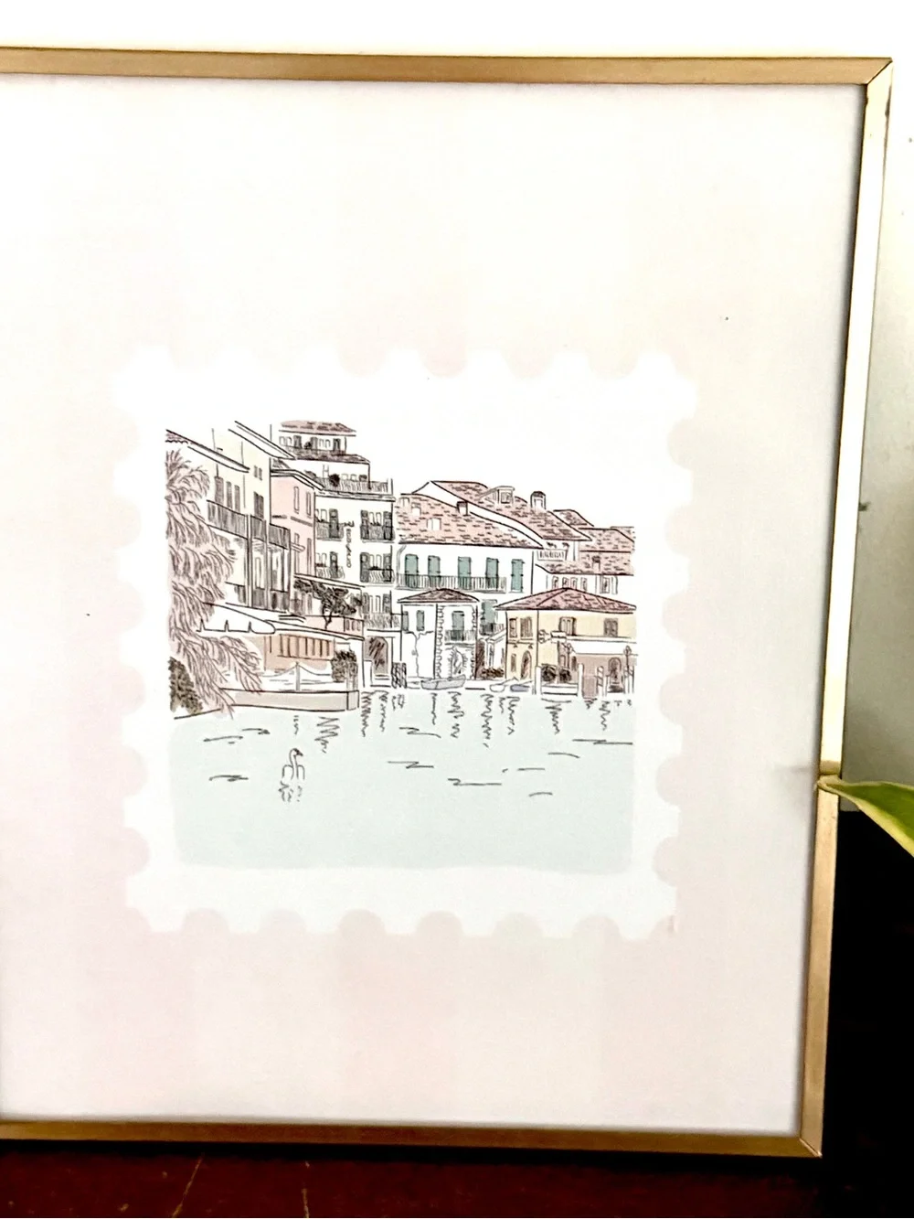 Vintage Italy Stamp Print Drawing Retro Style Gold Metal Framed Wall Art 8x10”